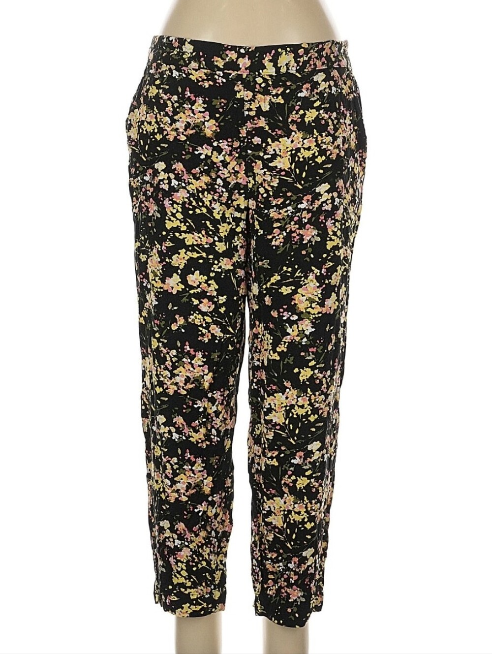 Floral Jogger Style Cropped Pants Large With Pockets